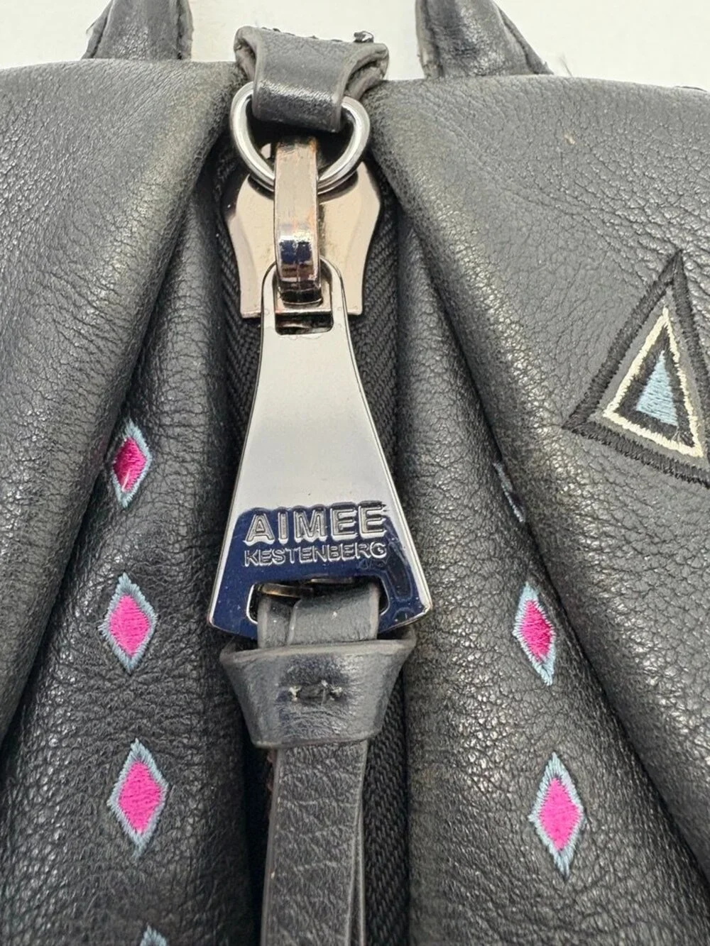 Aimee Kestenberg Tamitha Black Leather Embroidered Backpack Geometric Detail